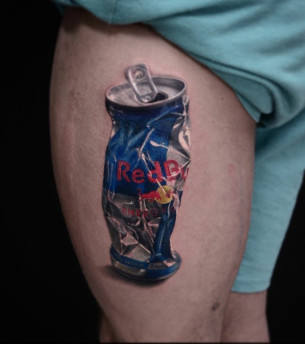 Red Bull Can Thigh Tattoo