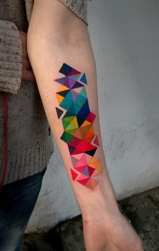 Colorful Geometric Forearm Tattoo