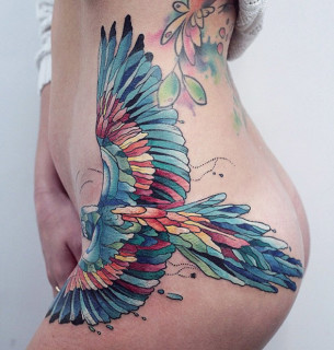 Parrot Hip Tattoo