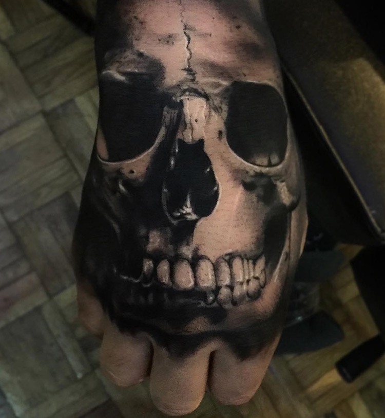 Creepy Skull Hand Tattoo