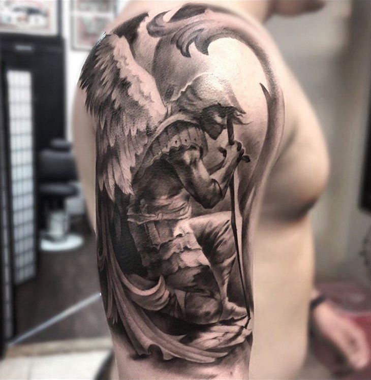 Realistic Archangel Tattoo on Arm by Jonathan Novello