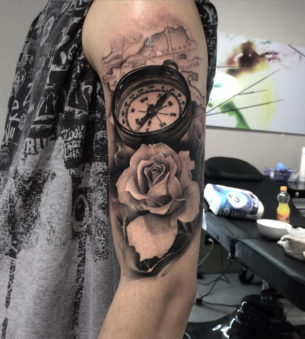 Compass Rose & Map Arm Tattoo