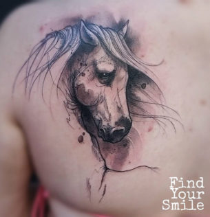 Horse sketch back tattoo