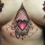 Under Breast tattoo, Lace & Heart