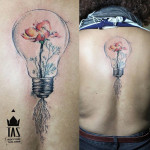 Lightbulb & Poppy back tattoo