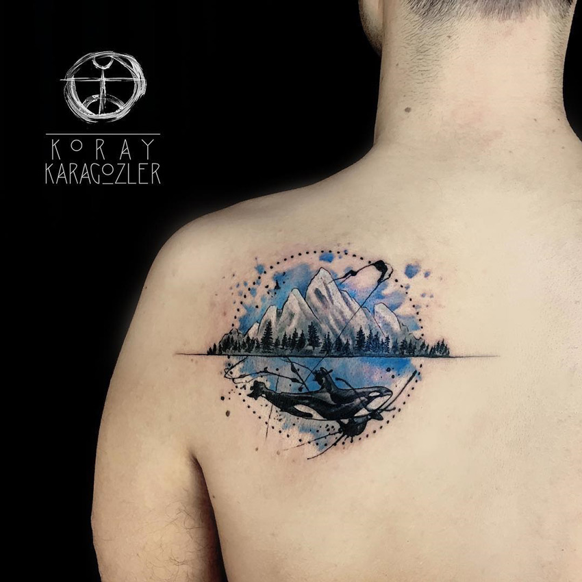 Orca & Mountain Tattoo