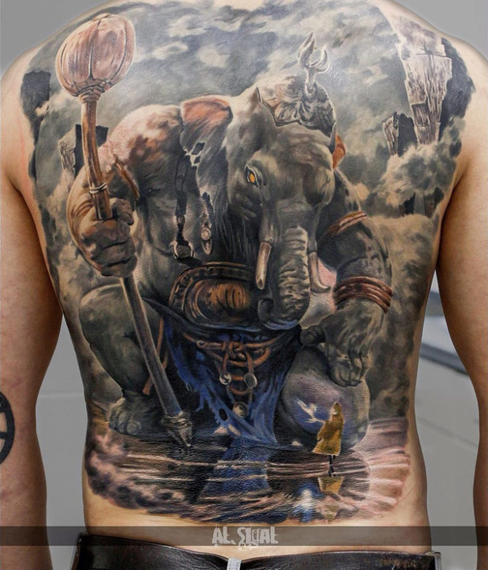 Ganesha large back tattoo