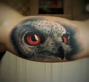Realistic Owl Bicep Tattoo
