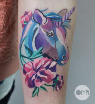 Unicorn & Peony Tattoo