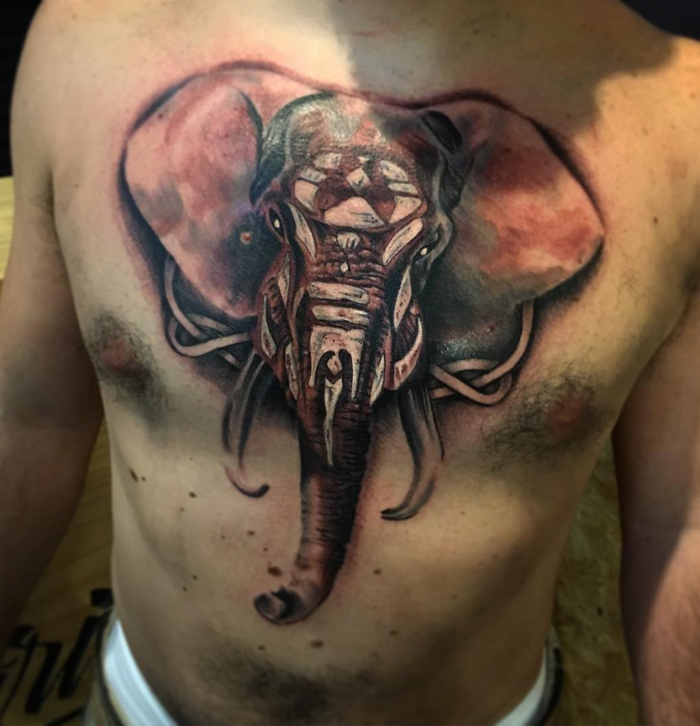 Elephant chest tatoo