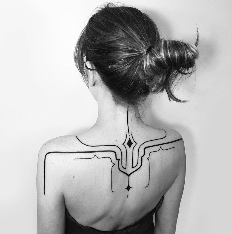 Freehand Lines Back Tattoo