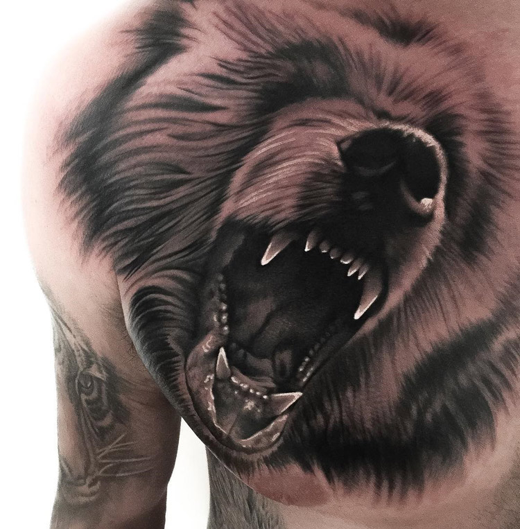 Roaring Bear Chest Tattoo