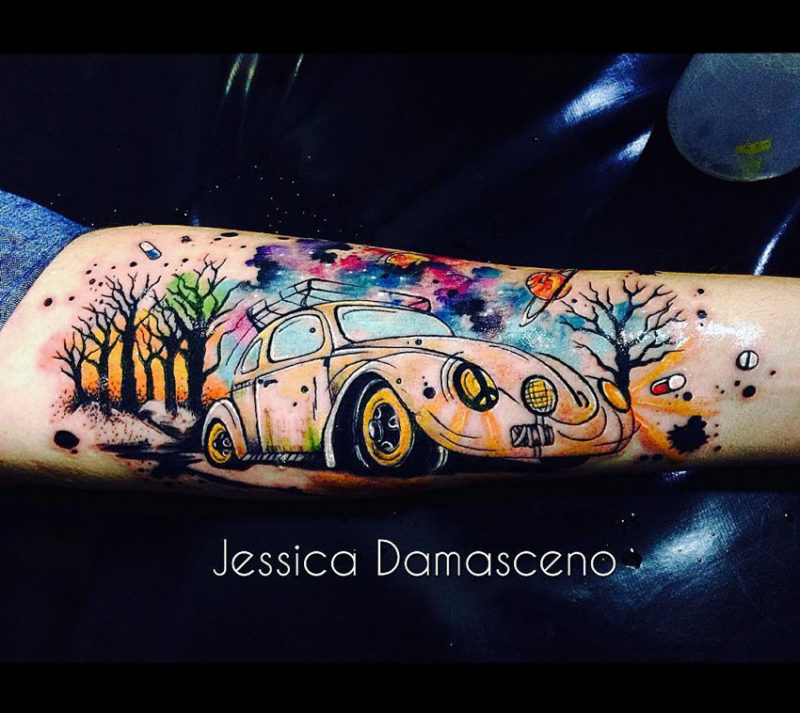 Watercolor VW Beetle Tattoo