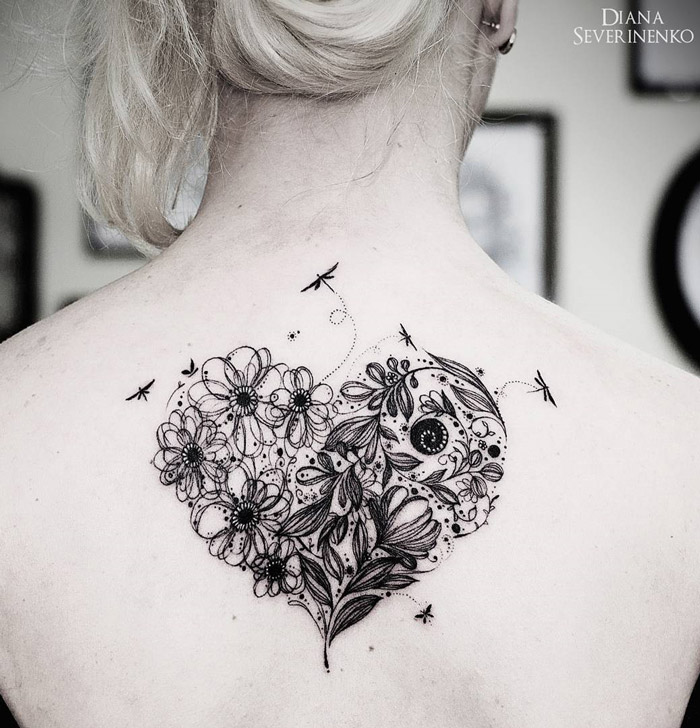 Flowery heart tattoo