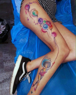 Lady with Balloons Tattoo