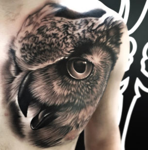 Owl Tattoo Portrait on Chest