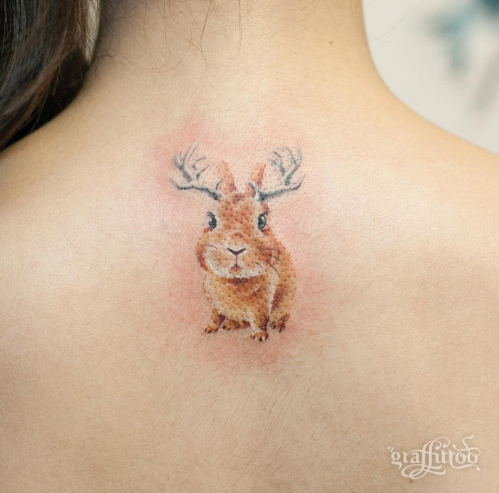 Bunny antlers tattoo