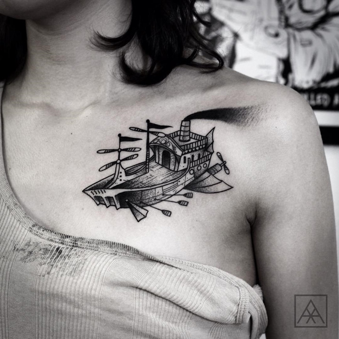 First session of my Ghost Ship chest piece by guimorart  rtattoos