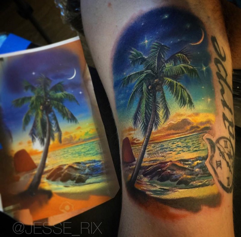 Tropical Beach Sunset Tattoo