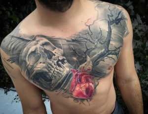 Realistic Heart Chest Tattoo