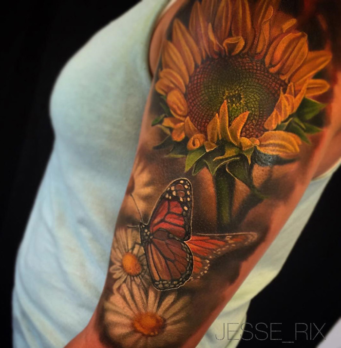 Sunflower, Butterfly & Daisies