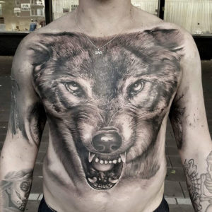 Wolf chest tattoo