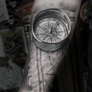 Realistic 3D Compass & Map Tattoo