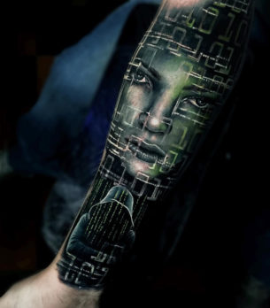 Guys Arm Hacker Tattoo