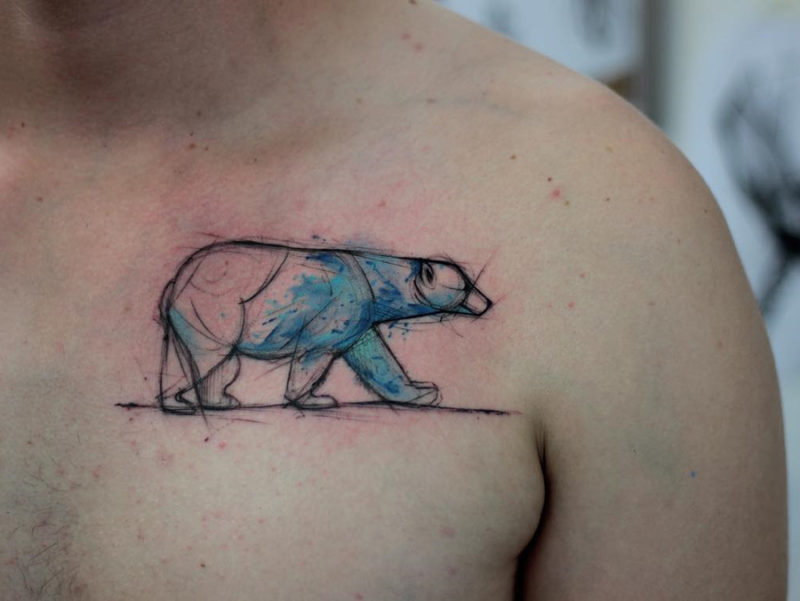 Polar bear guys chest tattoo