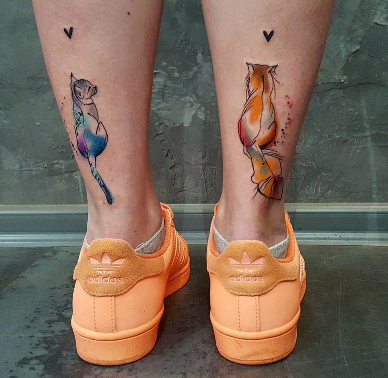 Cat Vs Cat Leg Tattoos
