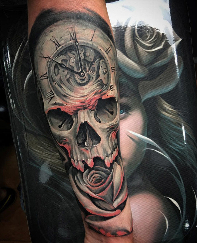 Clock, Skull & Rose