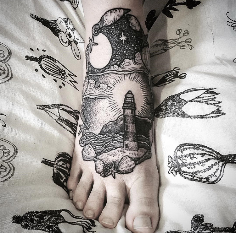 Lighthouse Foot Tattoo