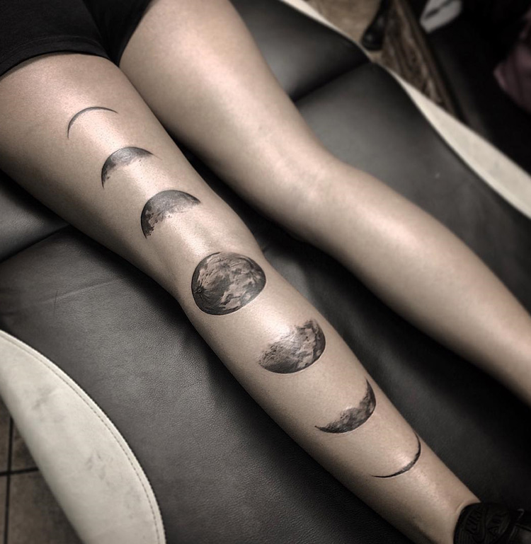 Moon Phases Leg Tattoo