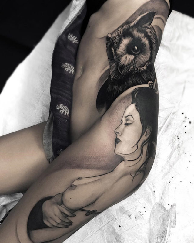 Owl & Lady Tattoo