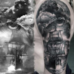 Owl & Sailing Ship Tattoo