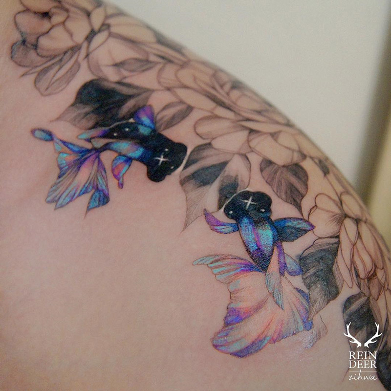Pretty Fish & Flowers Cover Up Piece