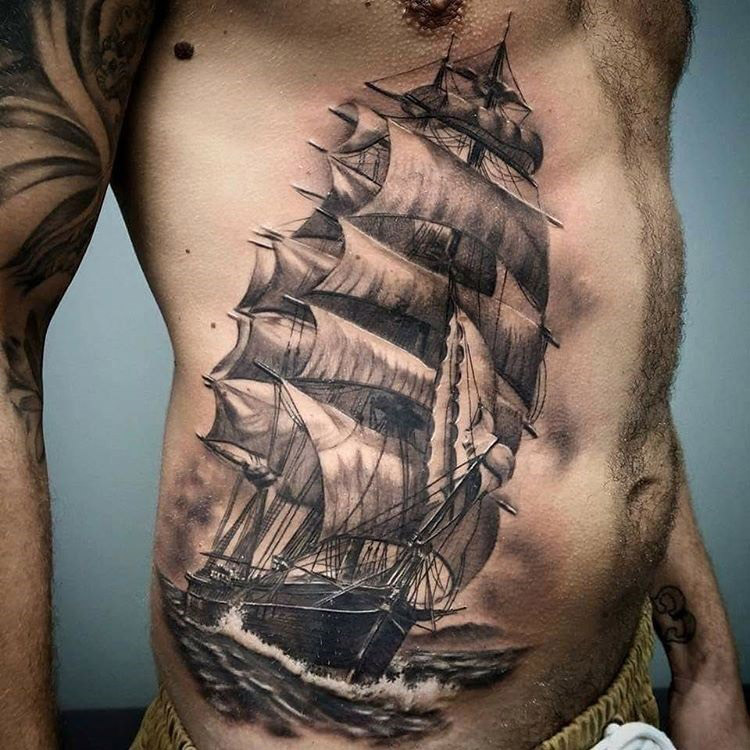 realistic sailboat tattoo