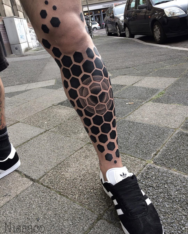Hexagons leg tattoo