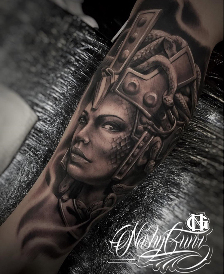 Tattoo tagged with: neotrad, thigh, medusa | inked-app.com