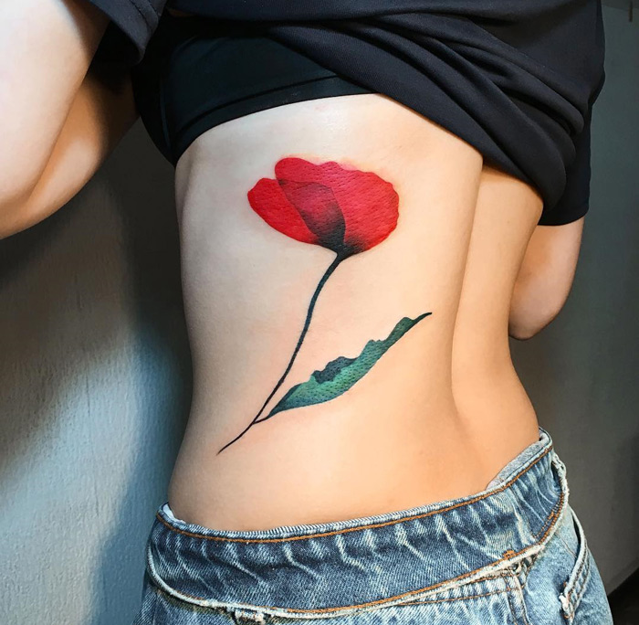Vivid Poppy Side Tattoo