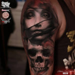 Portrait & Skull mens arm tattoo