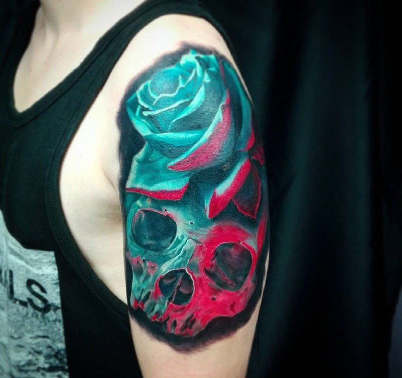 Skull & Rose Arm Tattoo
