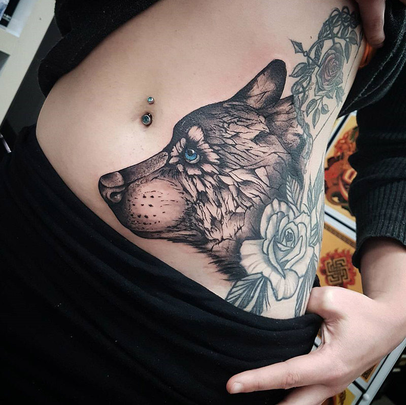 Wolf Girls Belly Tattoo