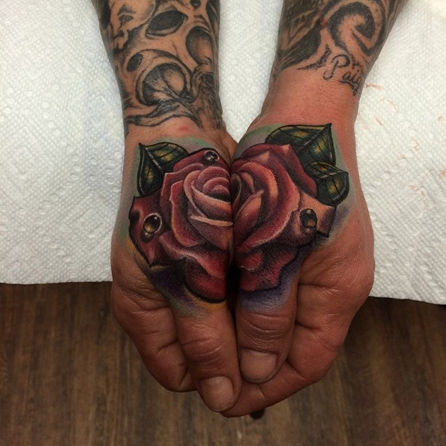 Split Rose Hand Tattoos