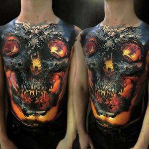 Glowing Skull Mens Large Body Tattoo