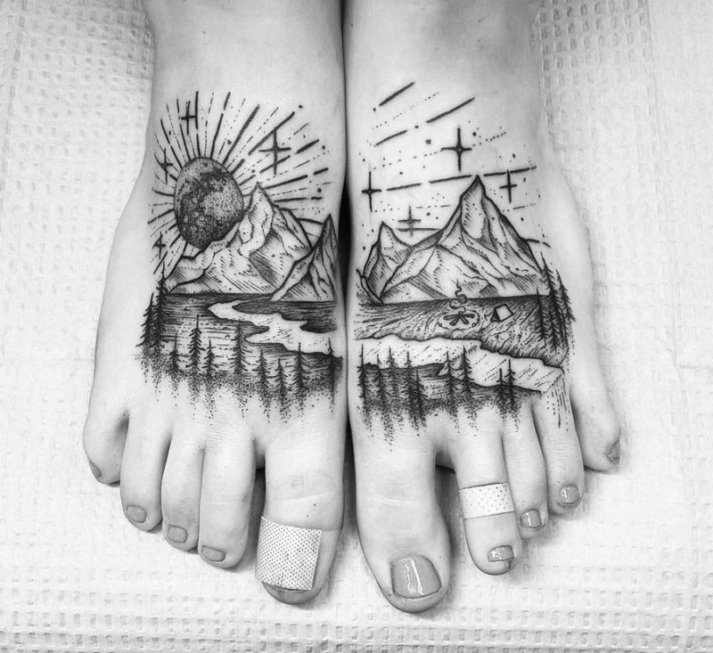 Mountains Foot Tattoo
