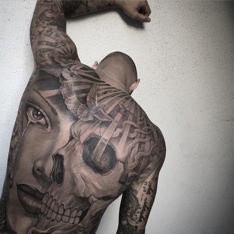 Skull Portrait Mens Full Back Piece