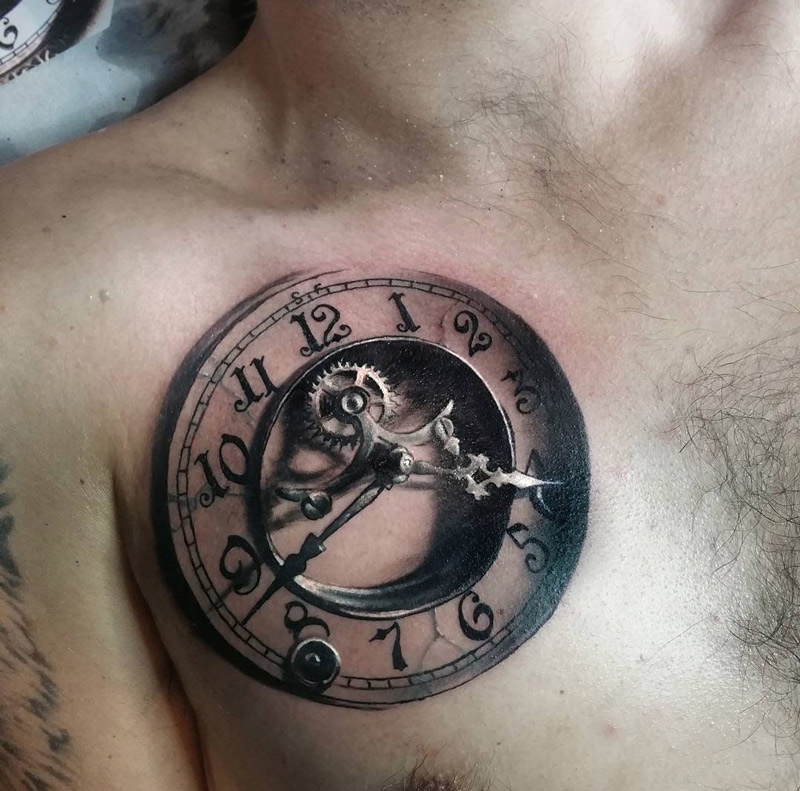 Realism Clock Face with 3D Effect on Guys Chest
