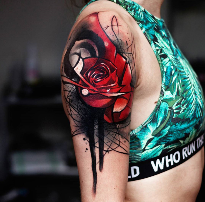 Red Rose Shoulder Tattoo