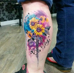 Sunflowers Calf Tattoo